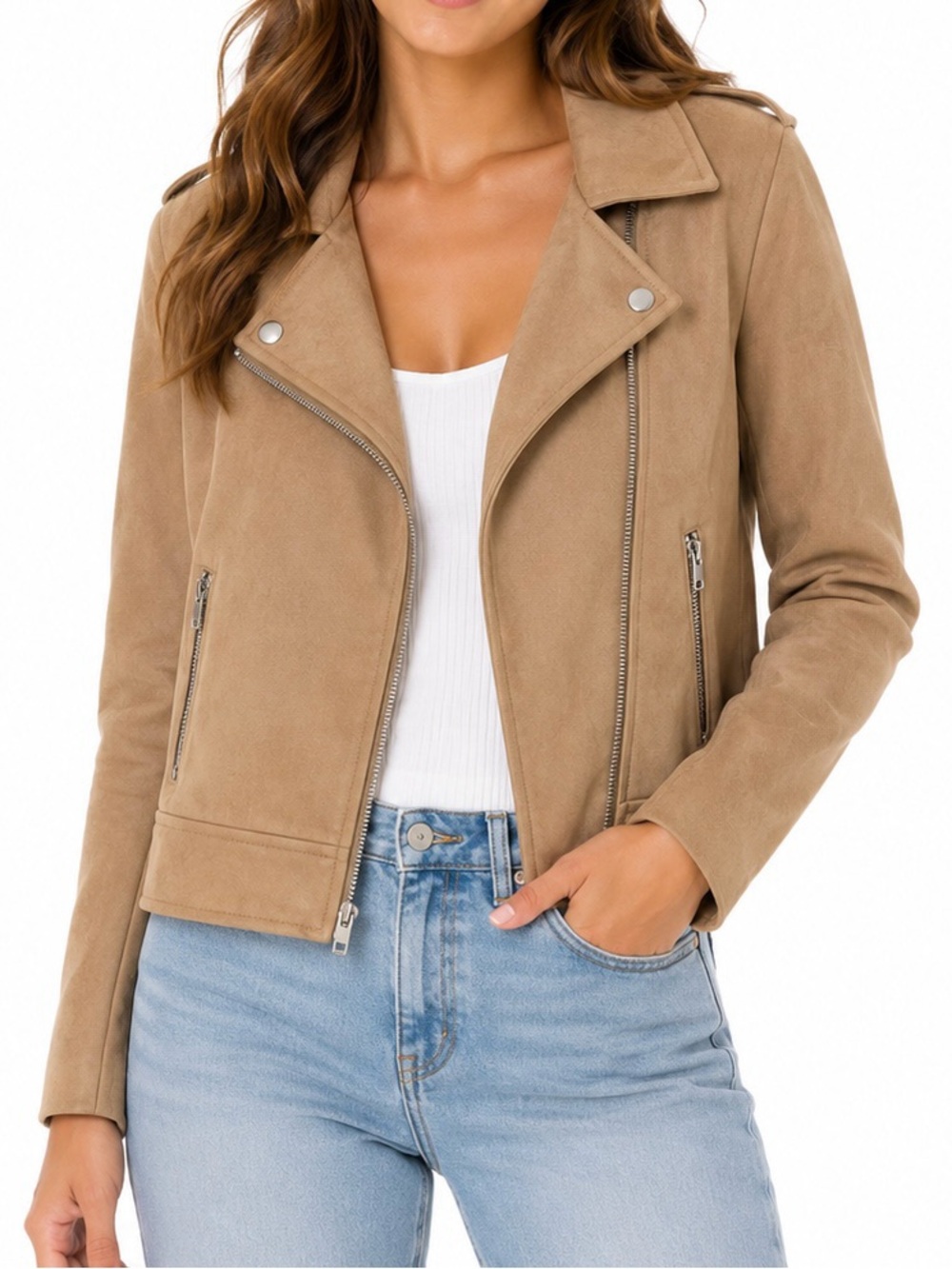 BB Dakota Steve Madden Faux Suede Moto Jacket Tan Size L Biker